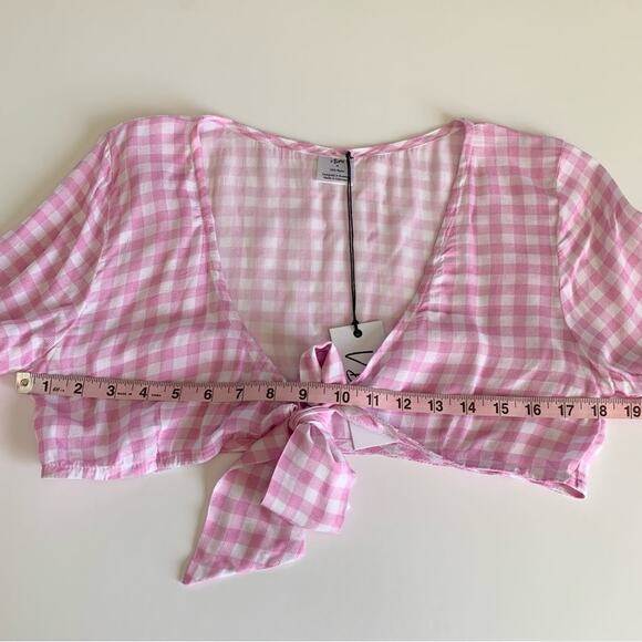 VDM the Label x Revolve Pink Gingham Swim Coverup Tie Front Crop Top Medium - Picture 5 of 6